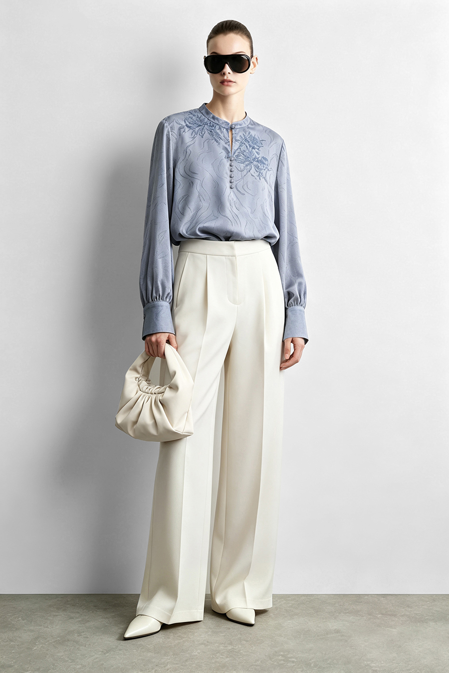 Lace Jacquard Spliced Chiffon Blouse | AMII