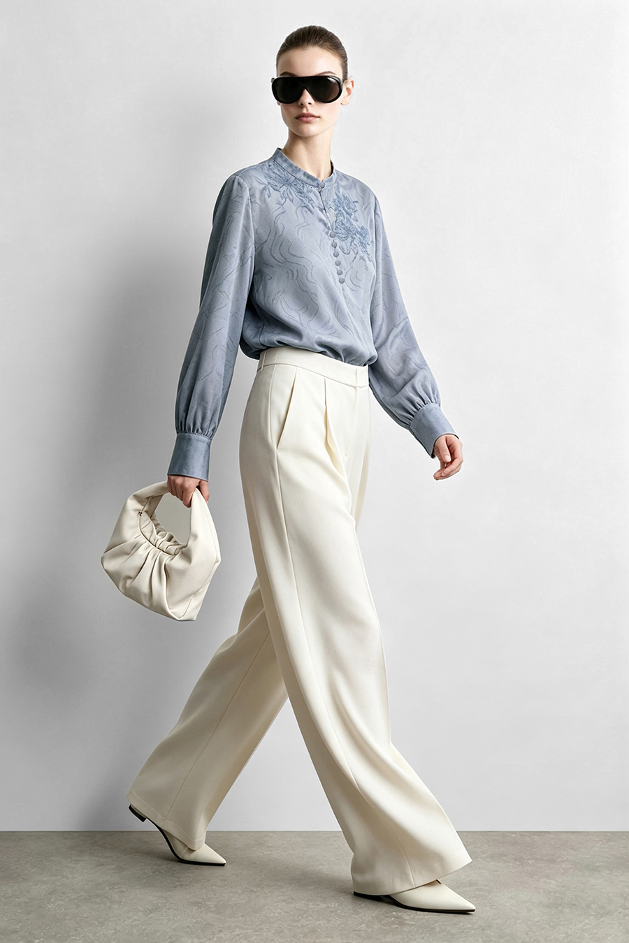 Lace Jacquard Spliced Chiffon Blouse | AMII
