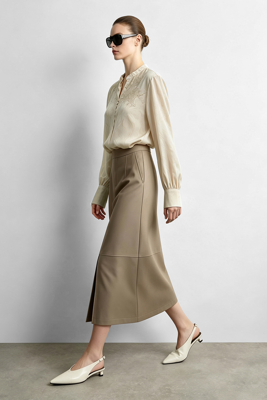 Lace Jacquard Spliced Chiffon Blouse | AMII