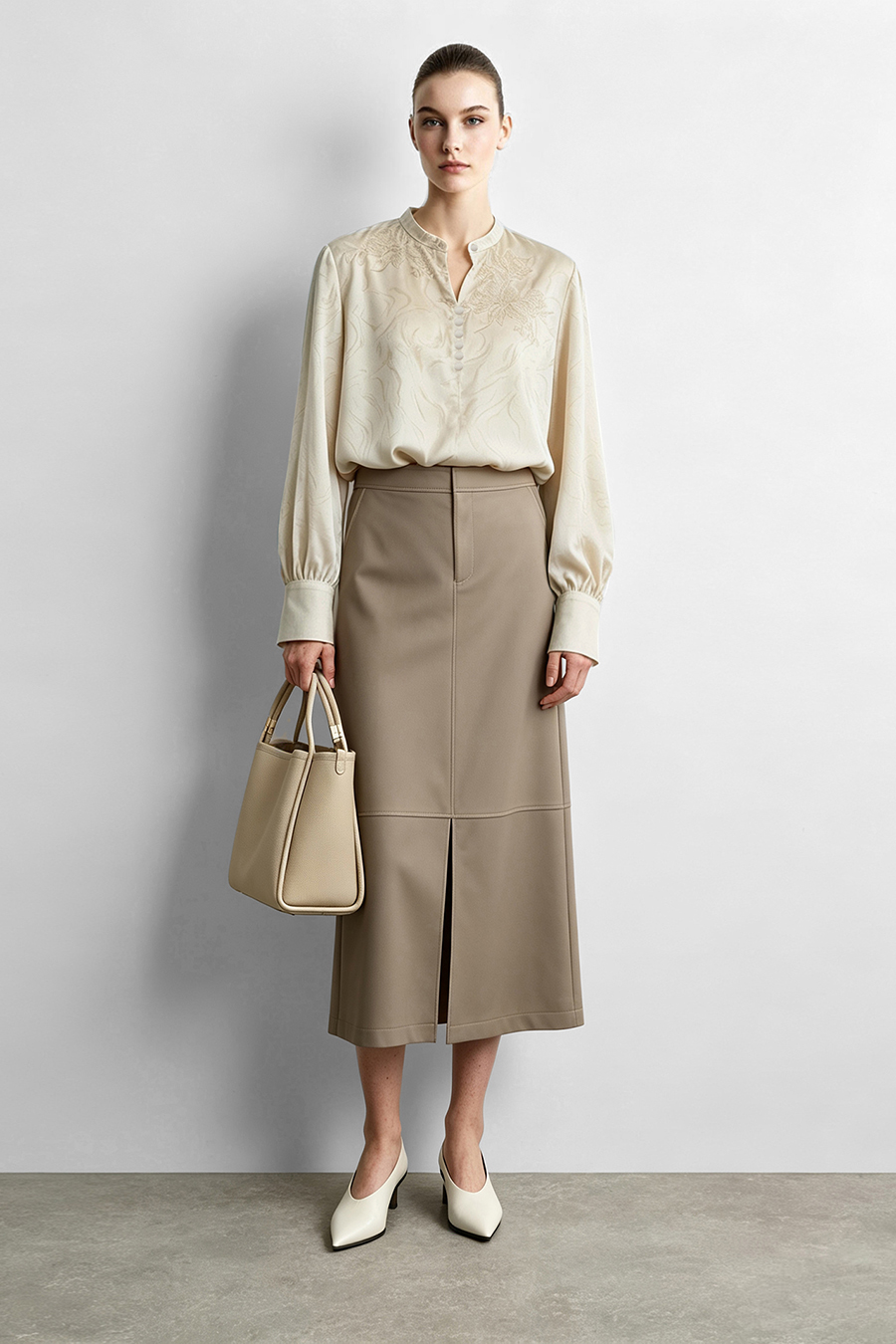 Lace Jacquard Spliced Chiffon Blouse | AMII