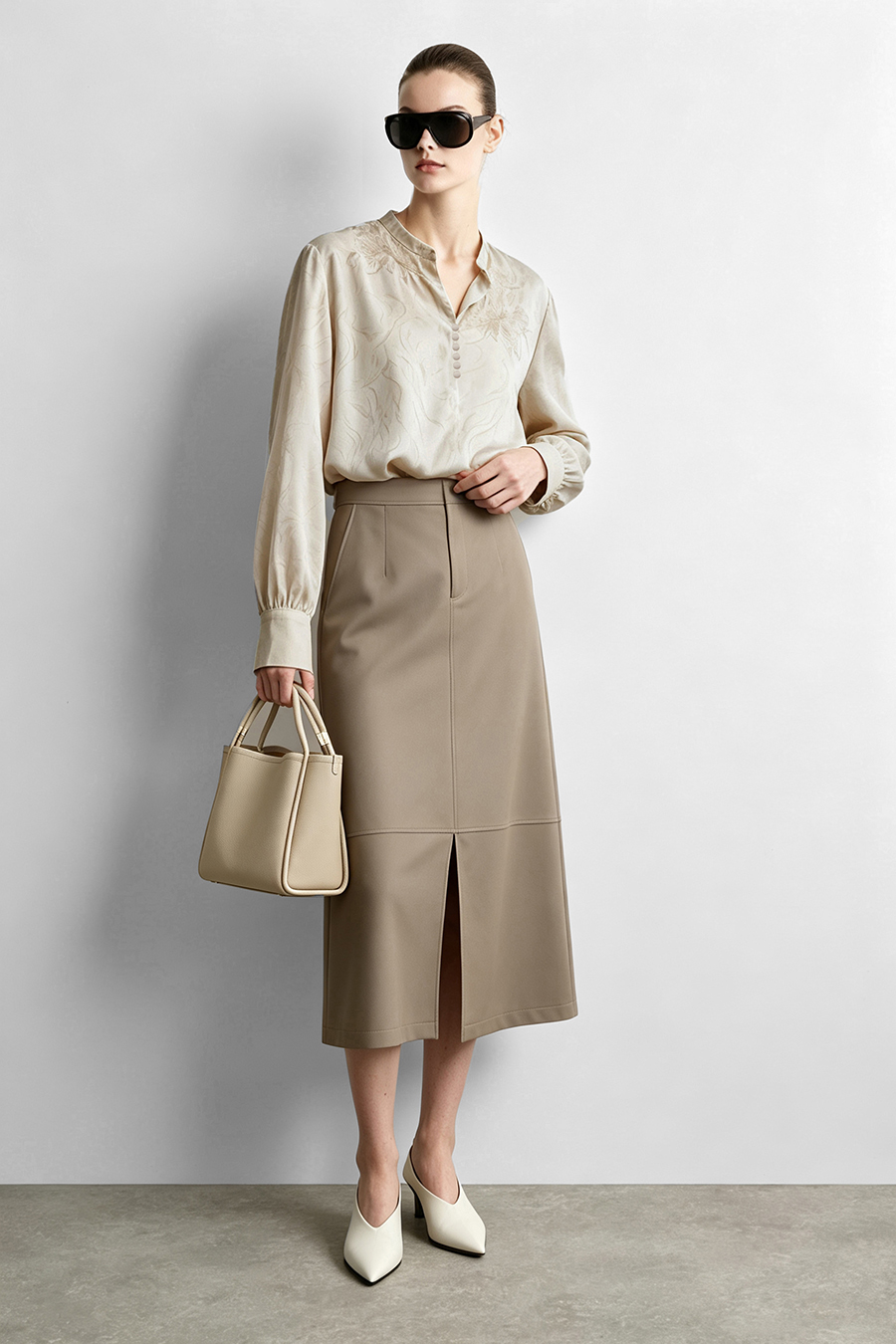 Lace Jacquard Spliced Chiffon Blouse | AMII