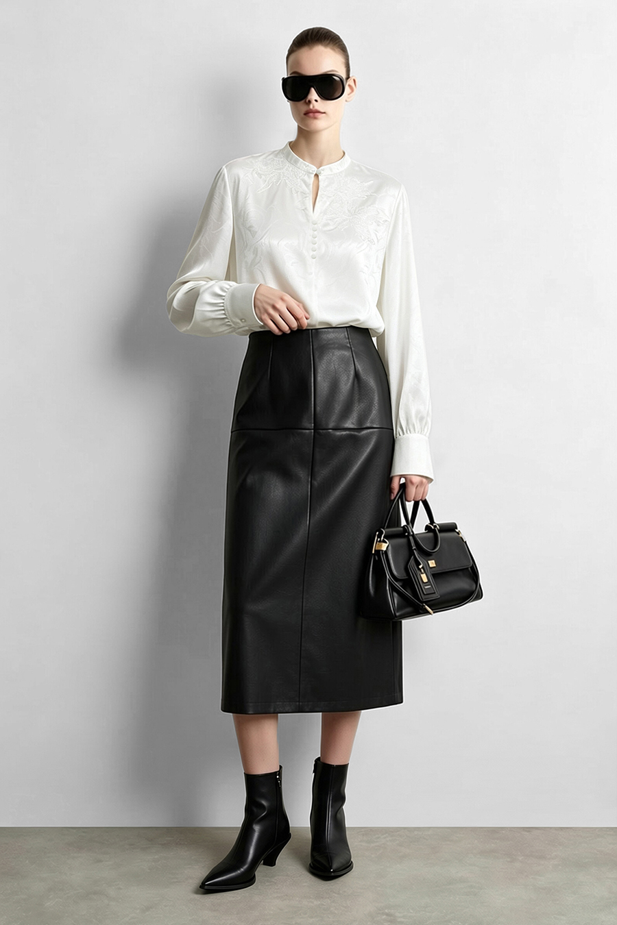 Lace Jacquard Spliced Chiffon Blouse | AMII