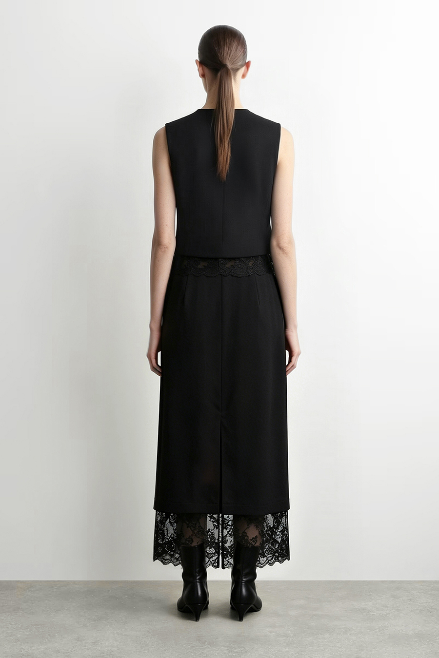Lace Panel Split Midi Skirt | AMII