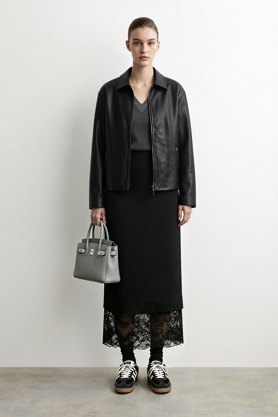 Lace Panel Split Midi Skirt | AMII
