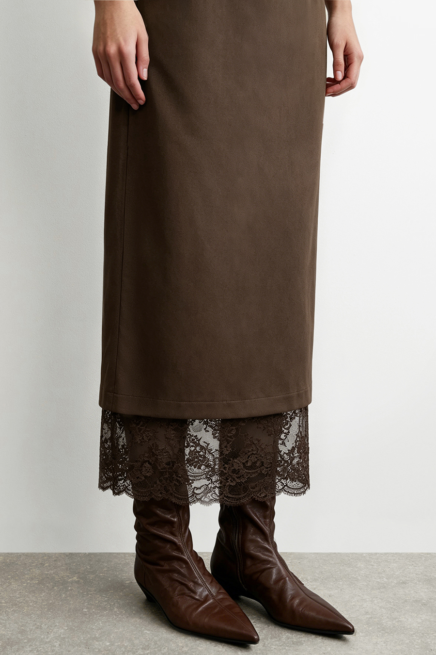 Lace Panel Split Midi Skirt | AMII