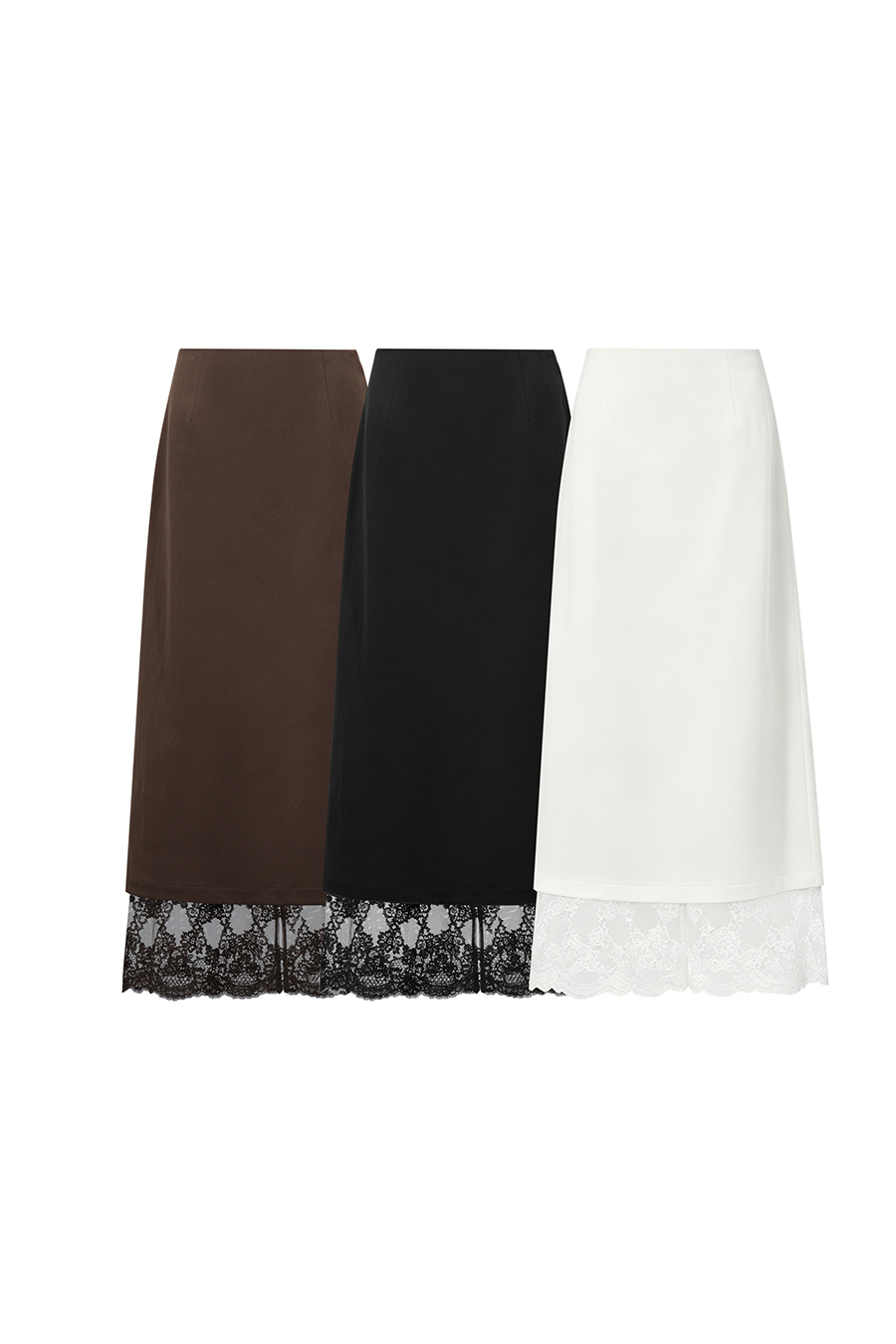 Lace Panel Split Midi Skirt | AMII
