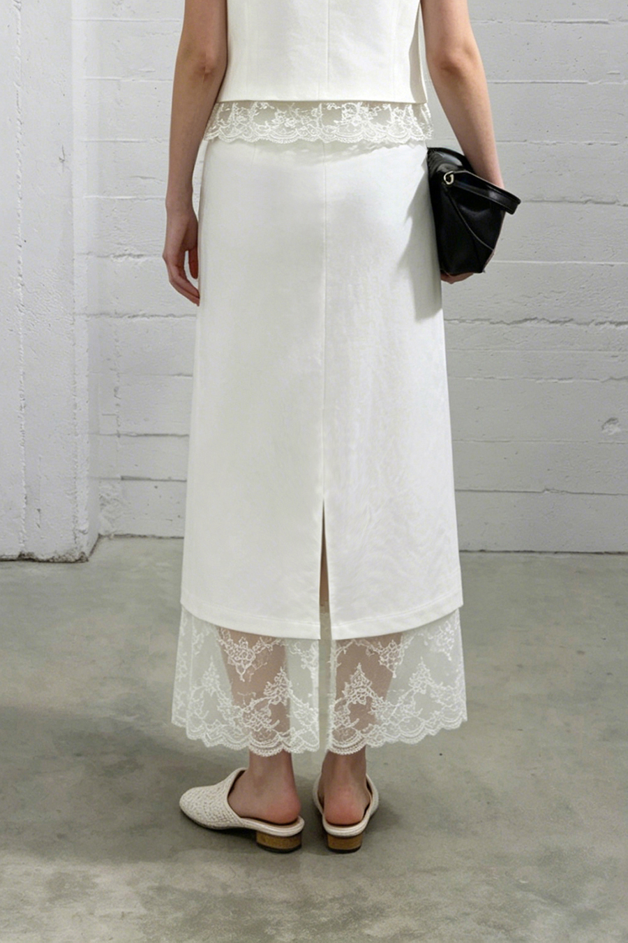 Lace Panel Split Midi Skirt | AMII