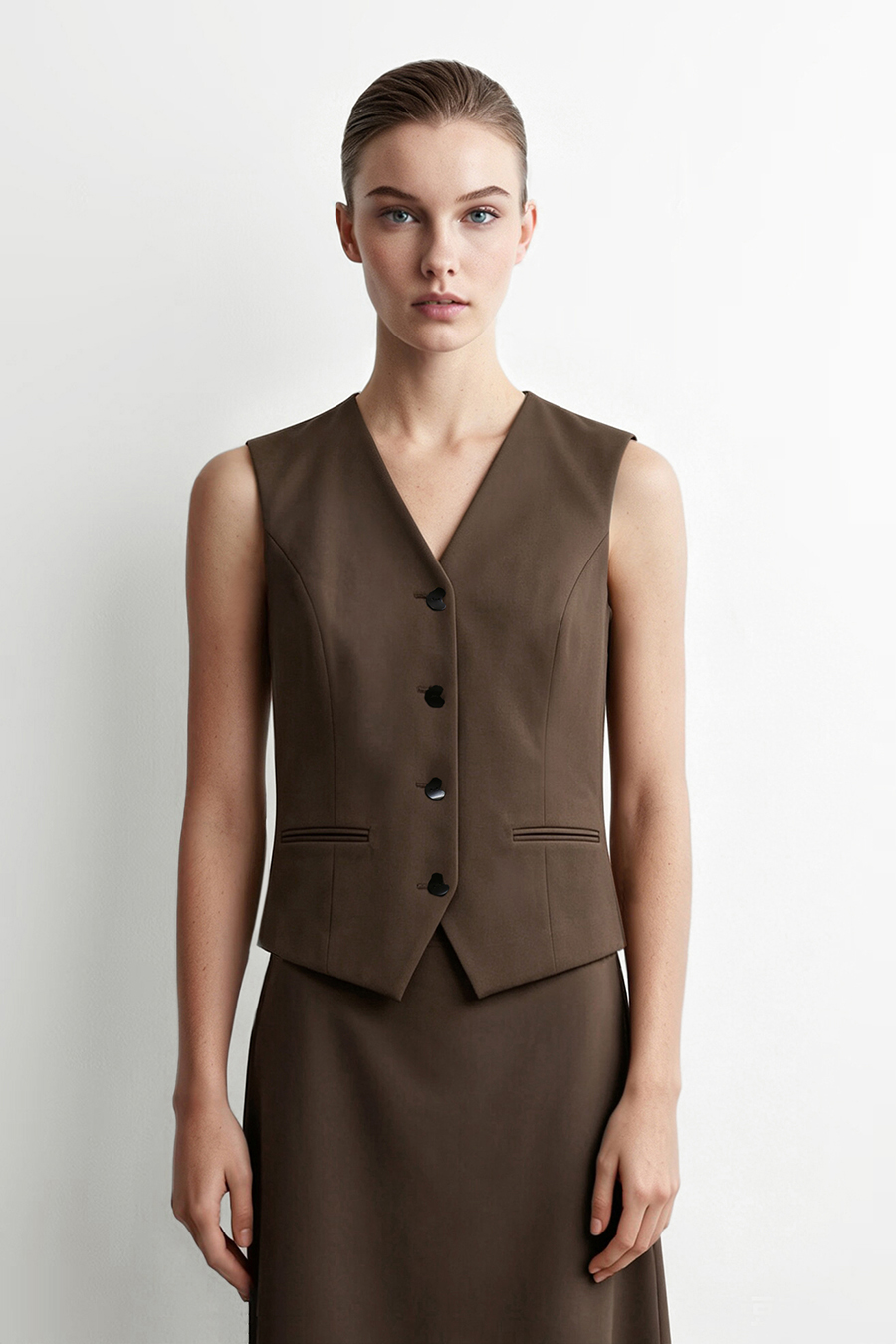 Lace Panel V-Neck Vest | AMII
