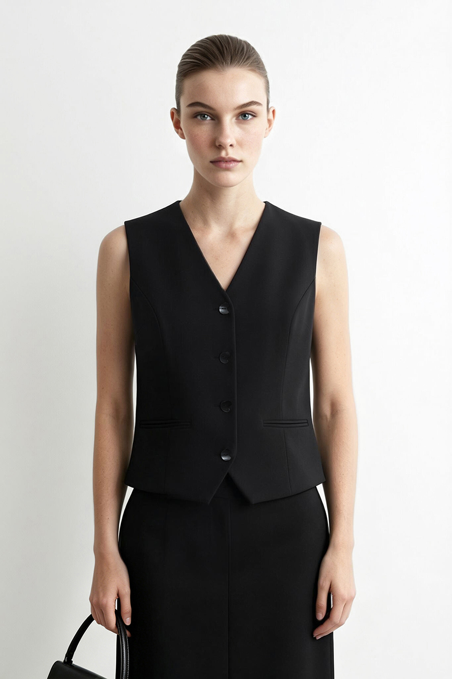 Lace Panel V-Neck Vest | AMII