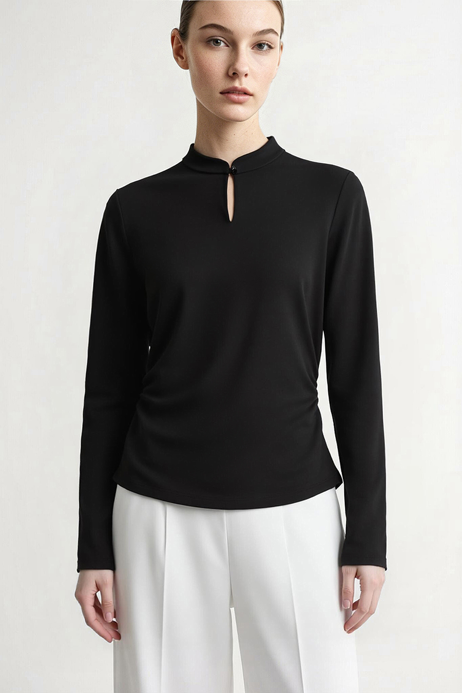 Chinese Style Mandarin Collar Long Sleeve Tee|AMII