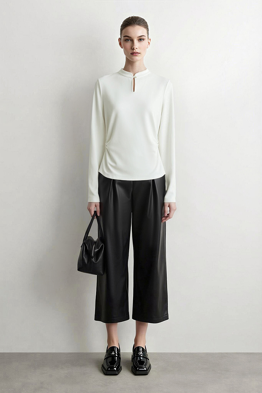 Chinese Style Mandarin Collar Long Sleeve Tee|AMII