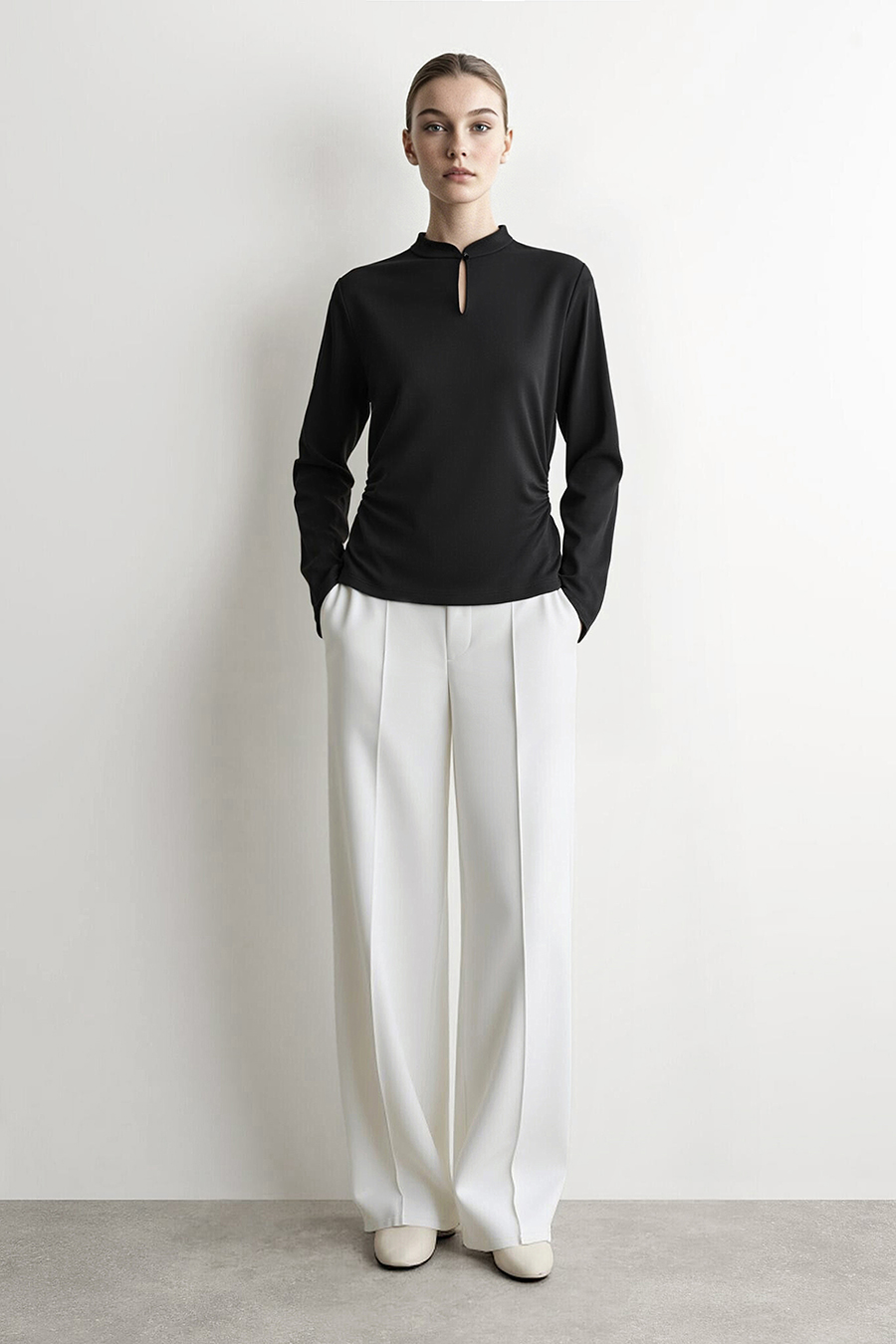 Chinese Style Mandarin Collar Long Sleeve Tee|AMII