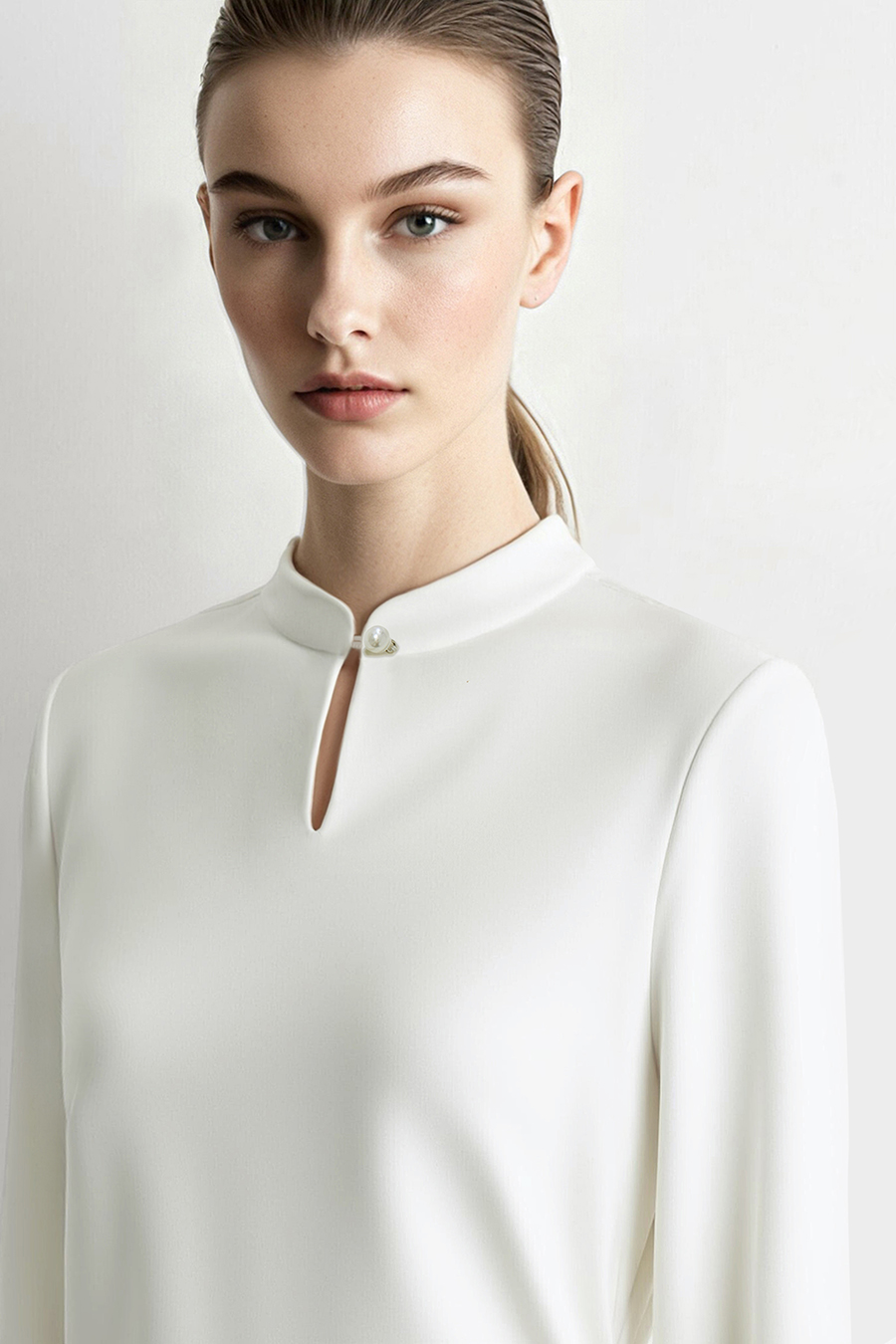 Chinese Style Mandarin Collar Long Sleeve Tee|AMII