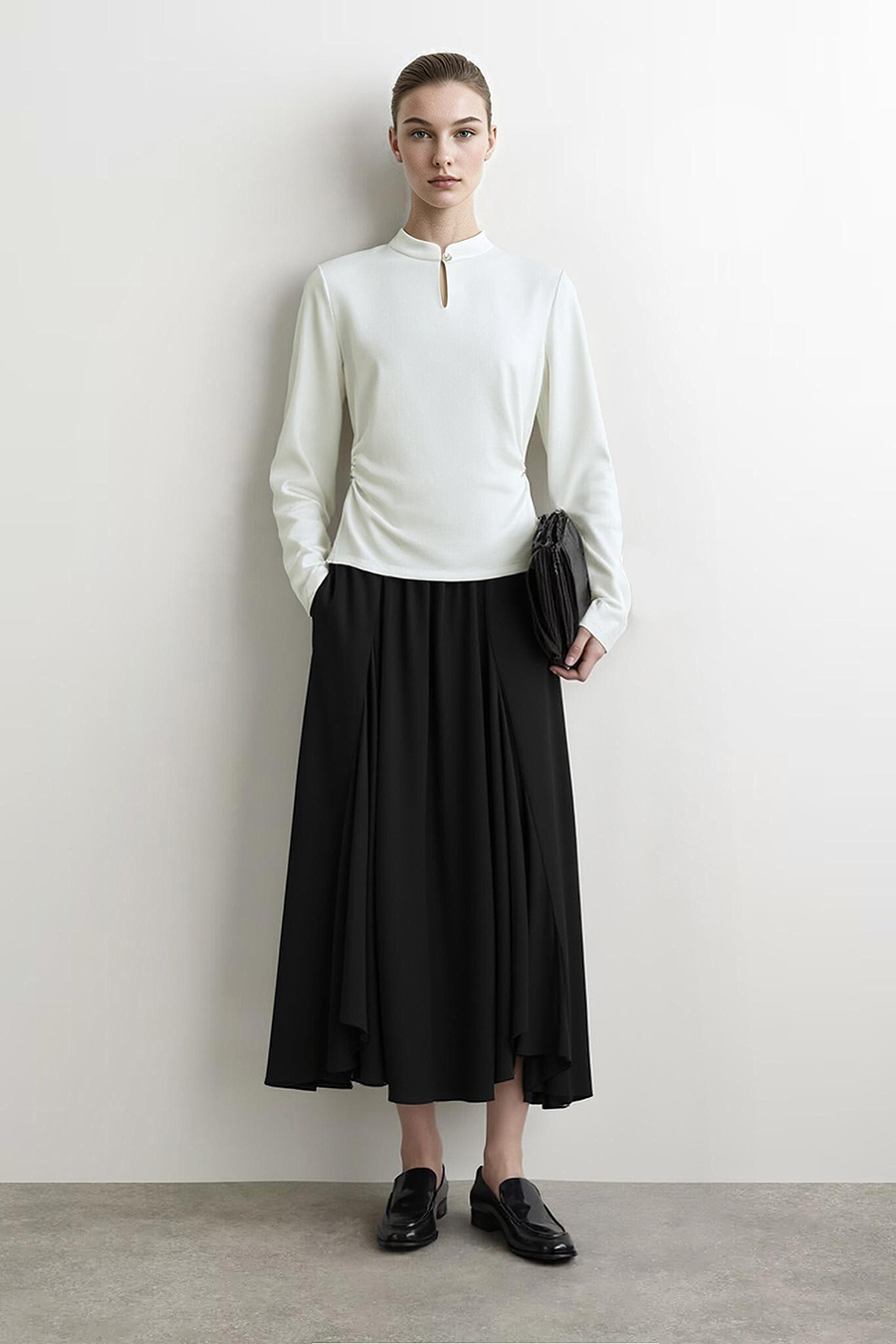 Chinese Style Mandarin Collar Long Sleeve Tee|AMII