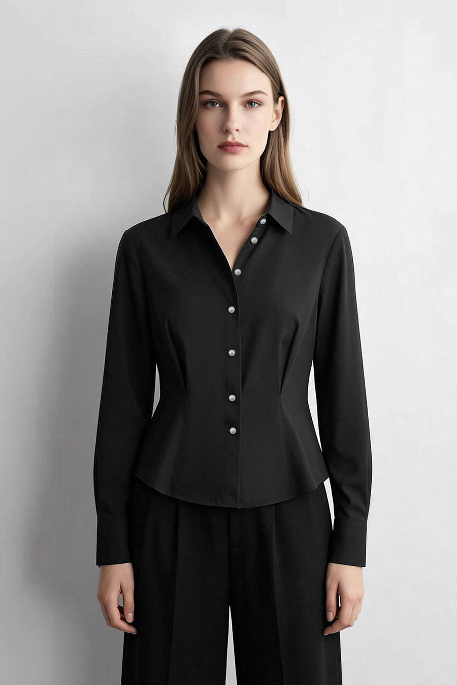 Lapel Shirt with Metal Buttons|AMII