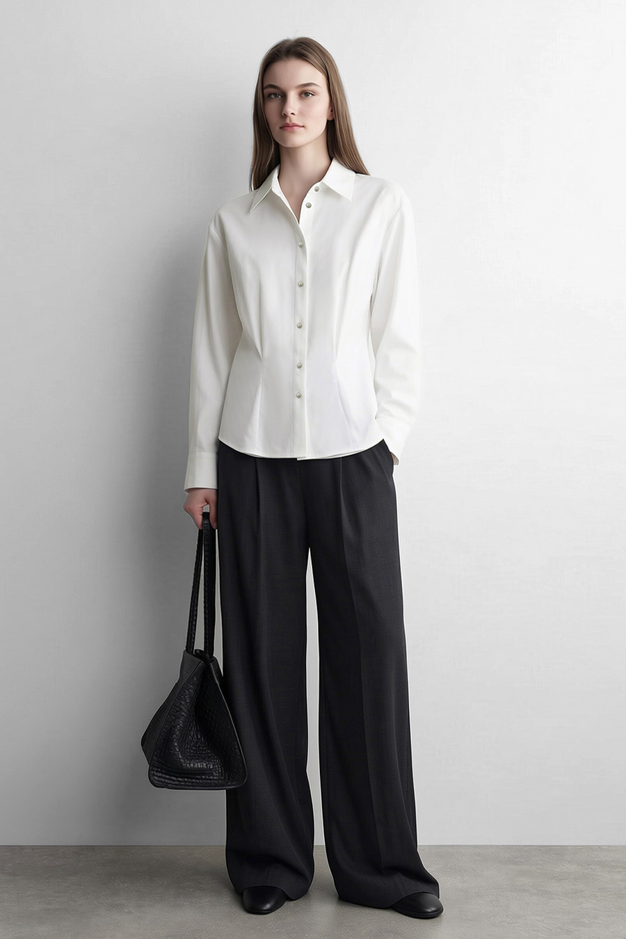 Lapel Shirt with Metal Buttons|AMII