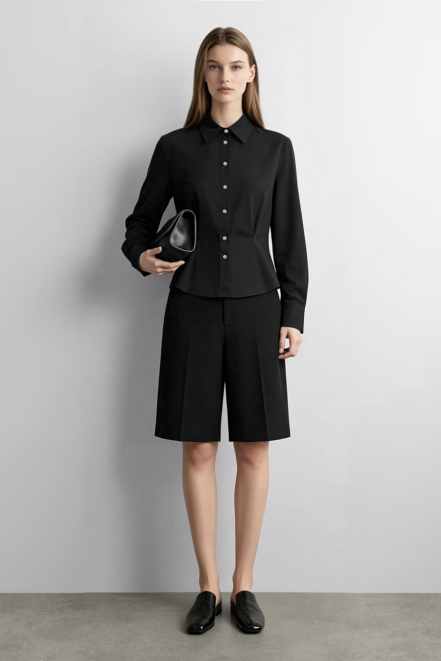 Lapel Shirt with Metal Buttons|AMII