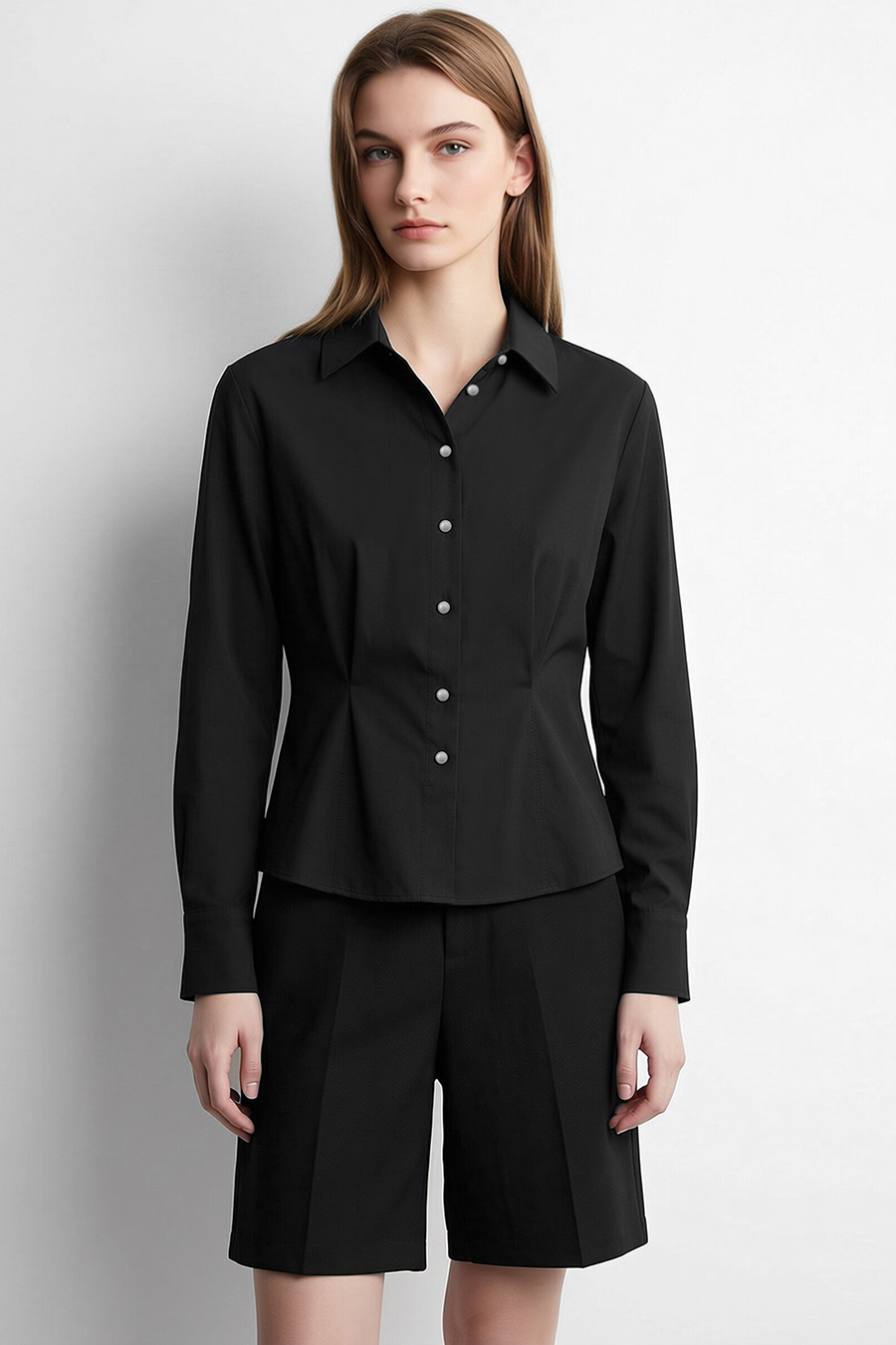 Lapel Shirt with Metal Buttons|AMII