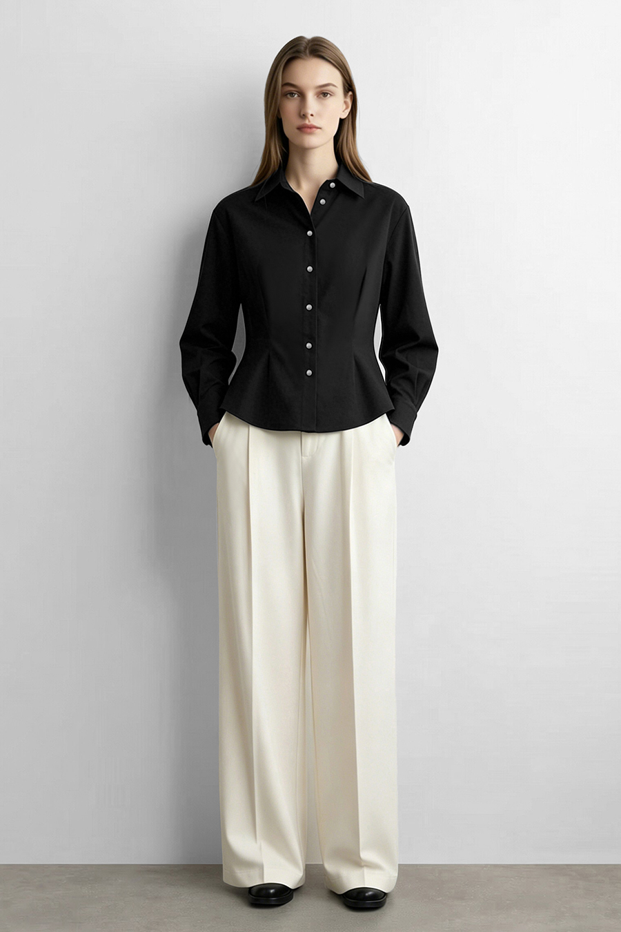 Lapel Shirt with Metal Buttons|AMII