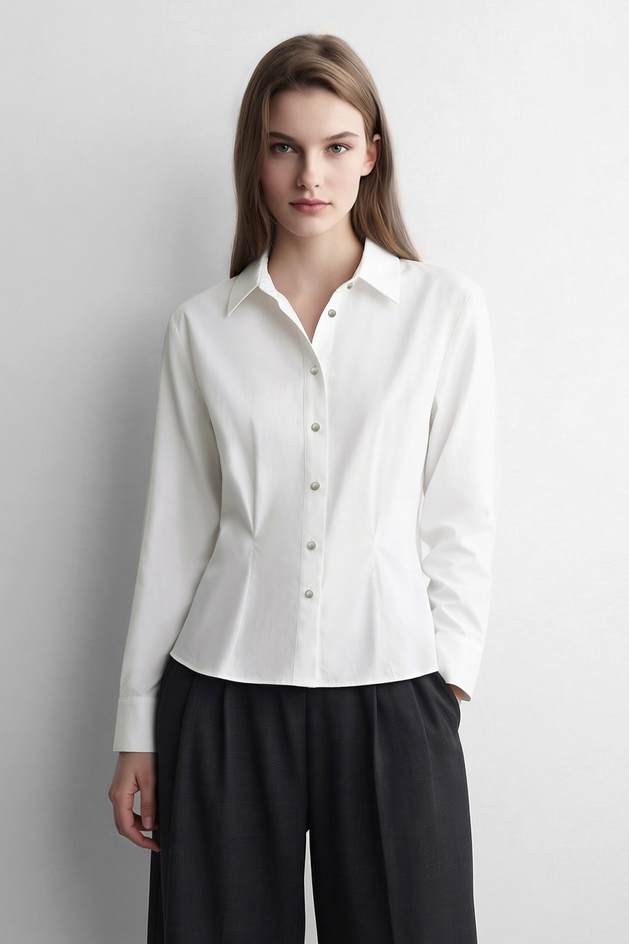 Lapel Shirt with Metal Buttons|AMII