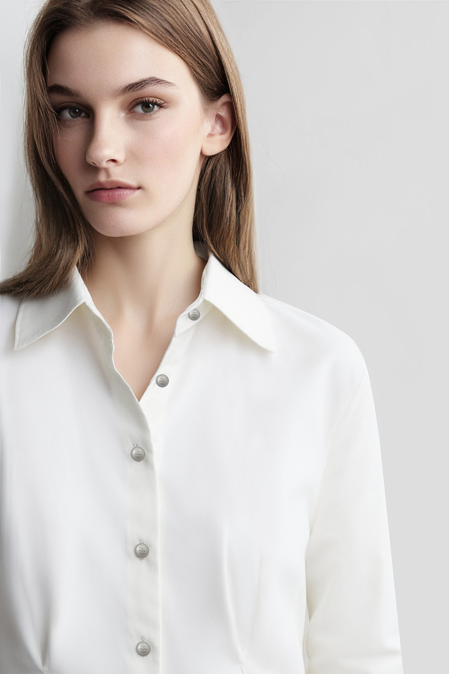 Lapel Shirt with Metal Buttons|AMII