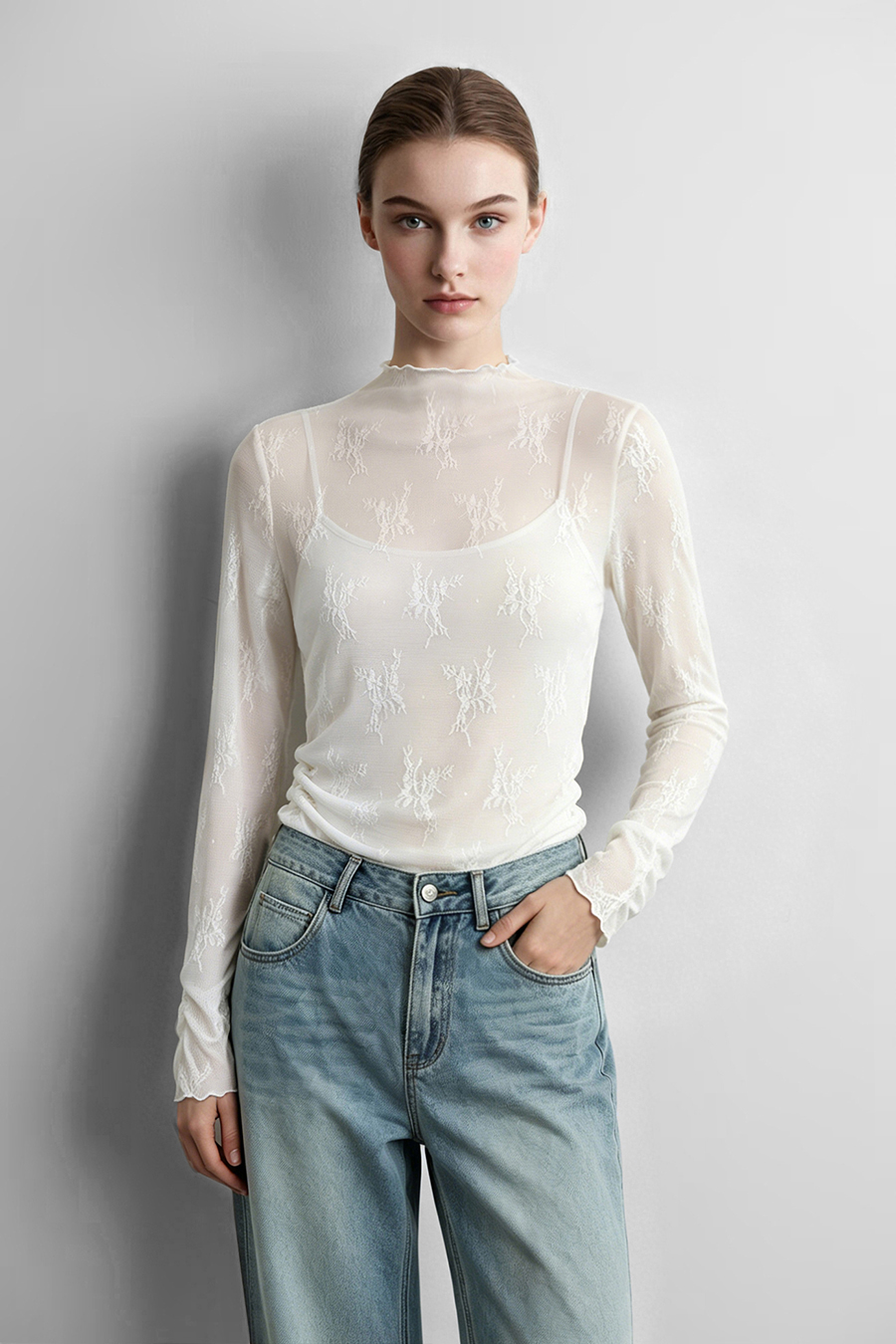 Jacquard Lace Slim-Fit Tee | AMII