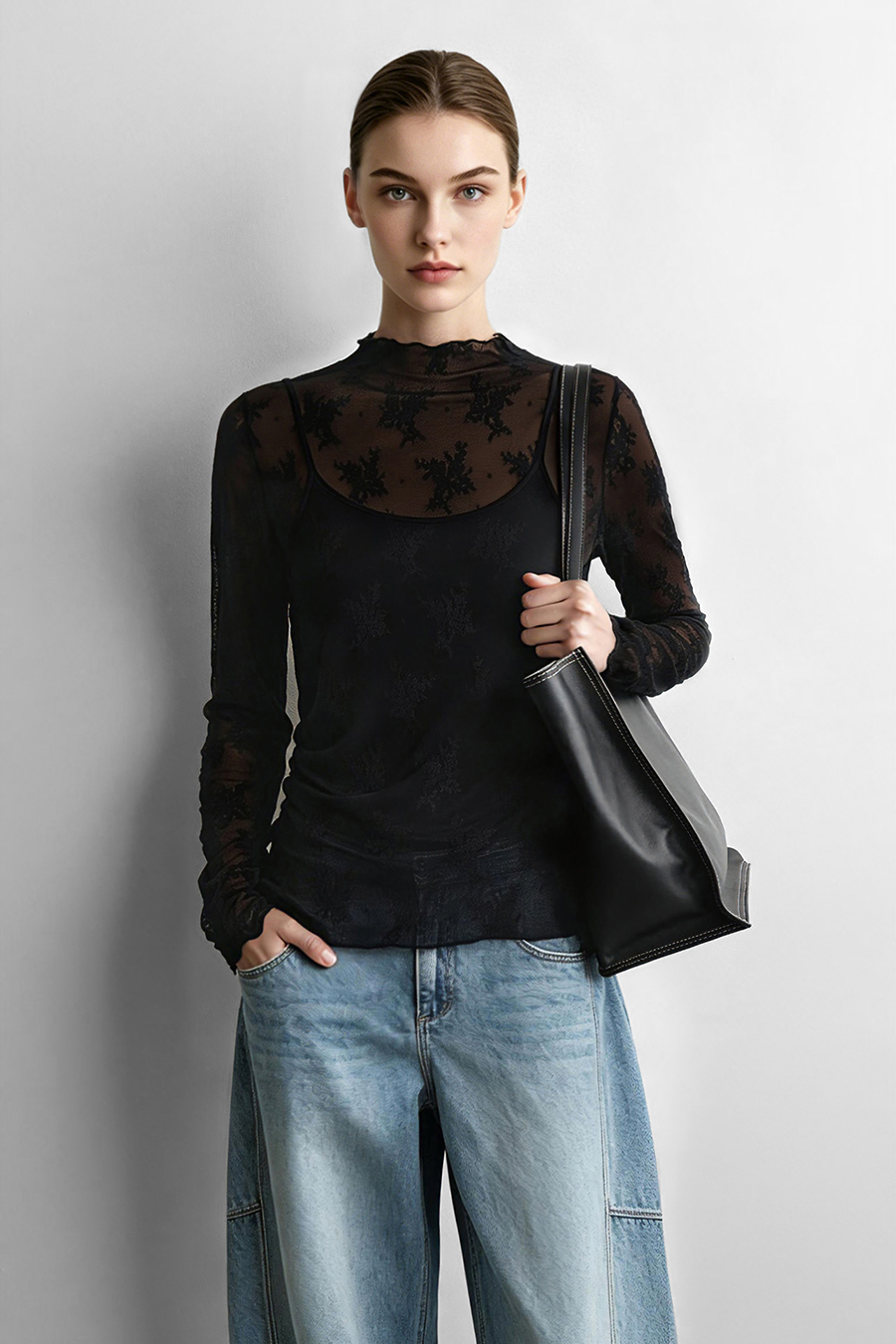 Jacquard Lace Slim-Fit Tee | AMII
