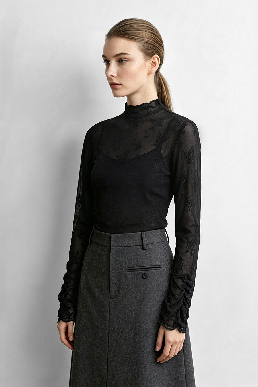Jacquard Lace Slim-Fit Tee | AMII