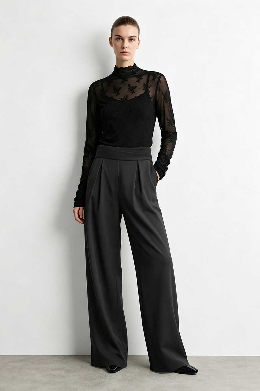 Draped Pleated Cropped Wide Leg Casual Pants | AMII