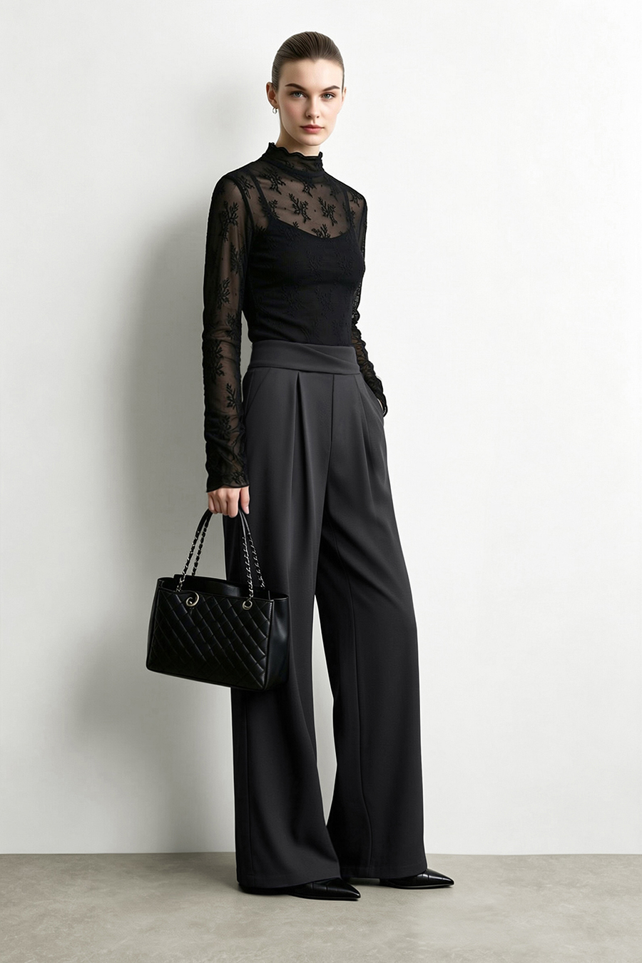 Draped Pleated Cropped Wide Leg Casual Pants | AMII