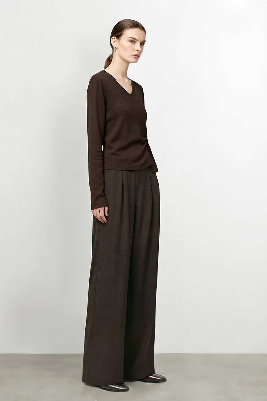 Draped Pleated Cropped Wide Leg Casual Pants | AMII