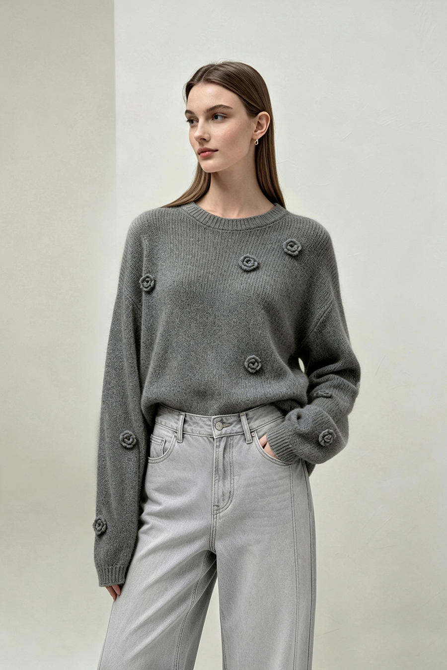 3D rose sweater|AMII
