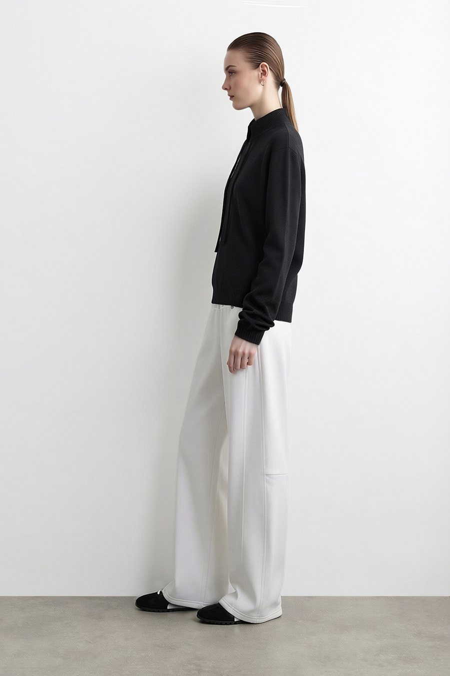 Drawstring High Neck Loose Sweater | AMII