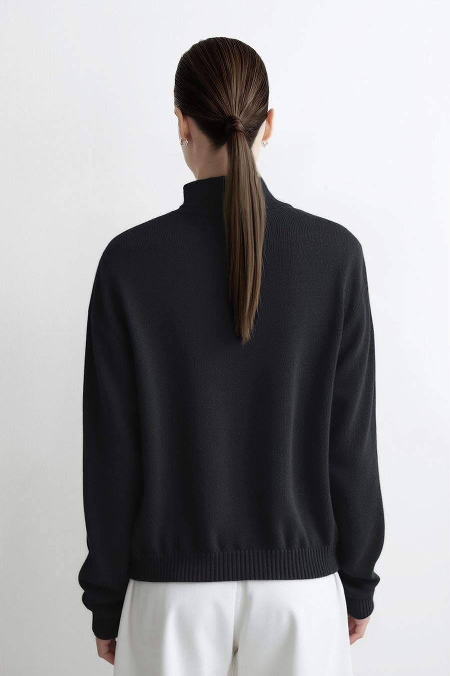 Drawstring High Neck Loose Sweater | AMII