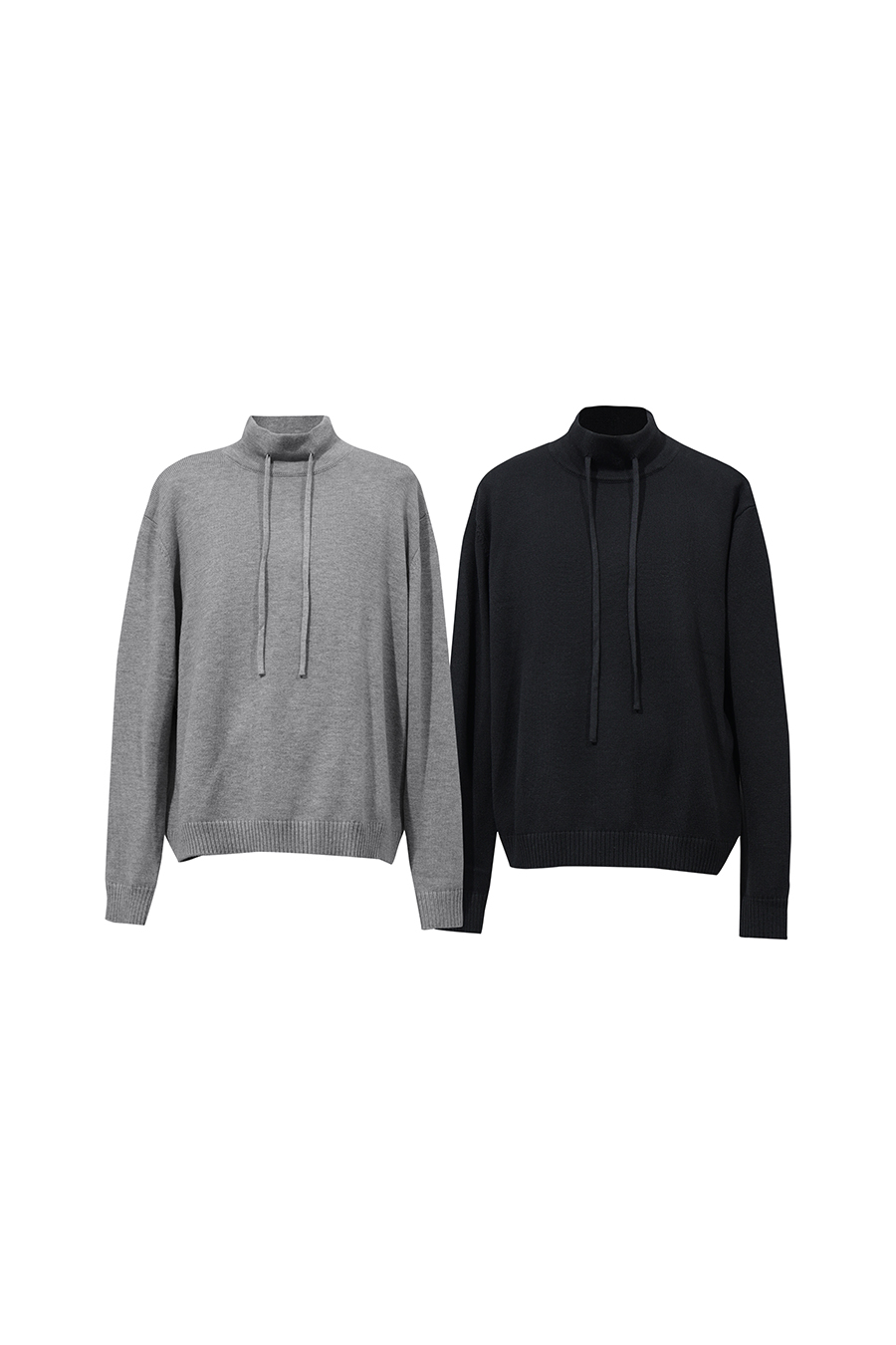 Drawstring High Neck Loose Sweater | AMII