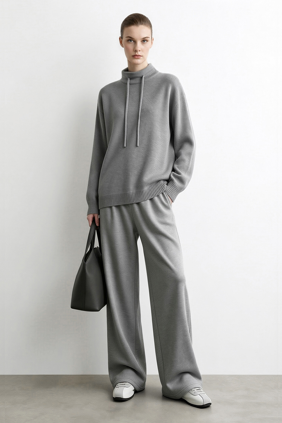 Drawstring High Neck Loose Sweater | AMII