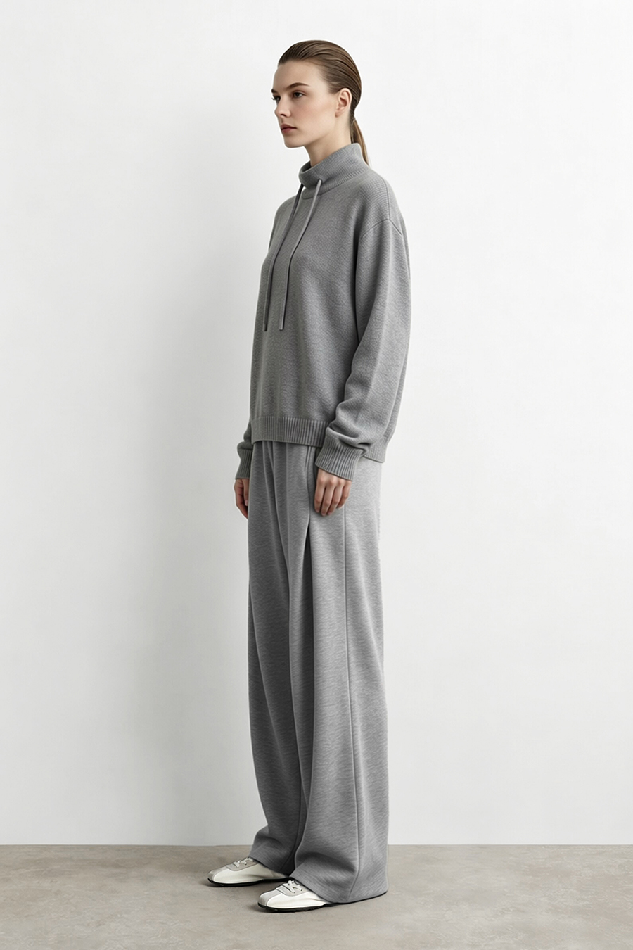 Drawstring High Neck Loose Sweater | AMII