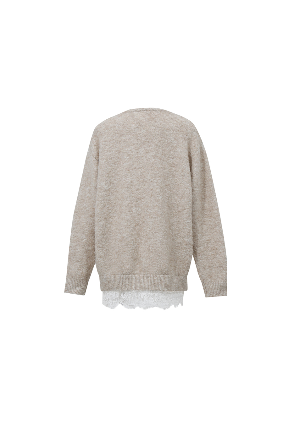Lace-Paneled Bouclé Yarn Sweater|AMII