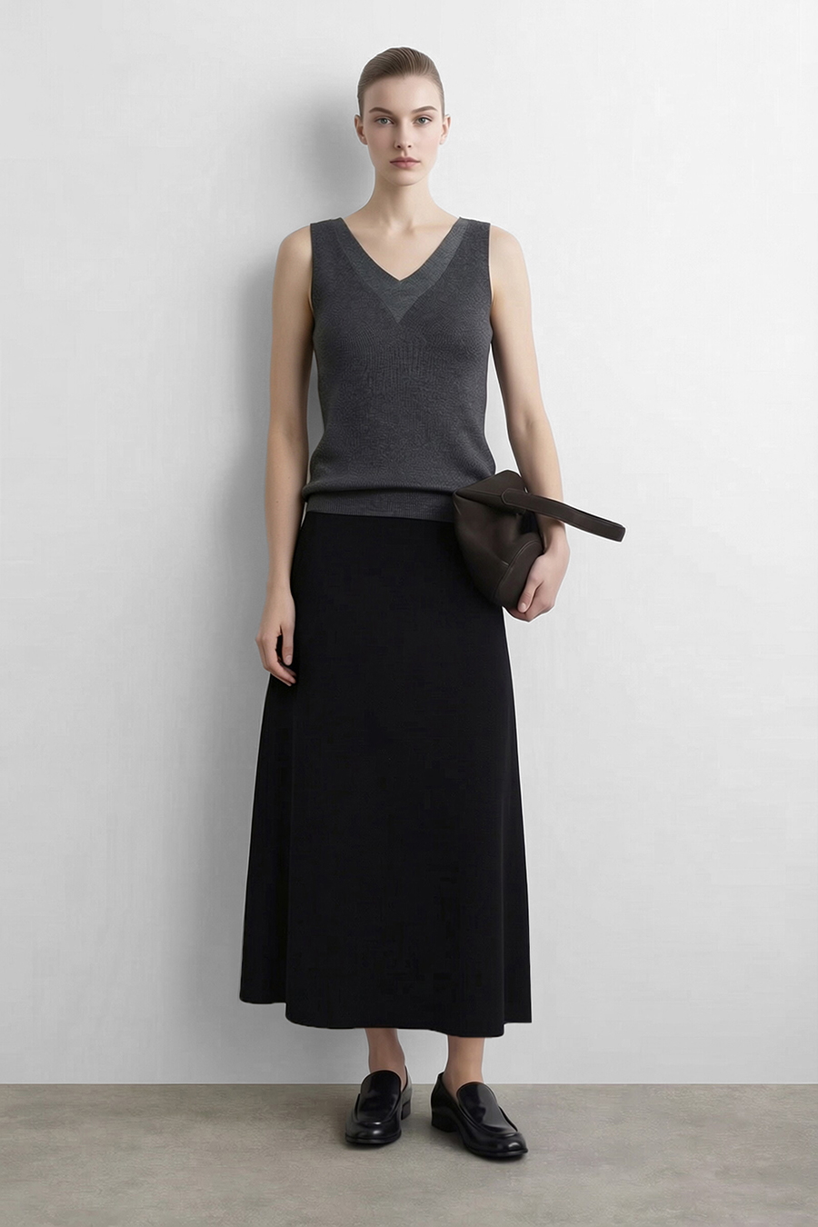 Wide A-Line Knit Midi Skirt | AMII