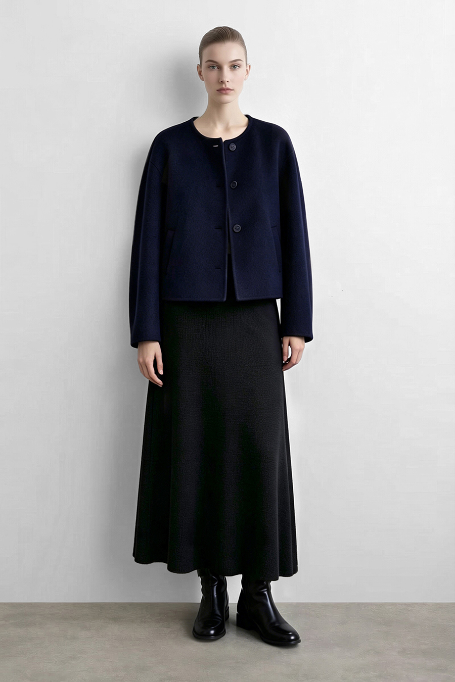 Wide A-Line Knit Midi Skirt | AMII