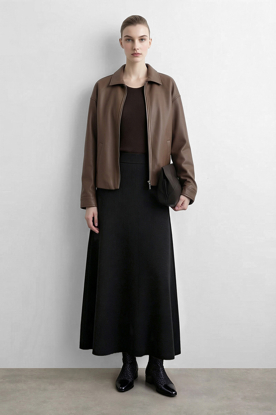 Wide A-Line Knit Midi Skirt | AMII