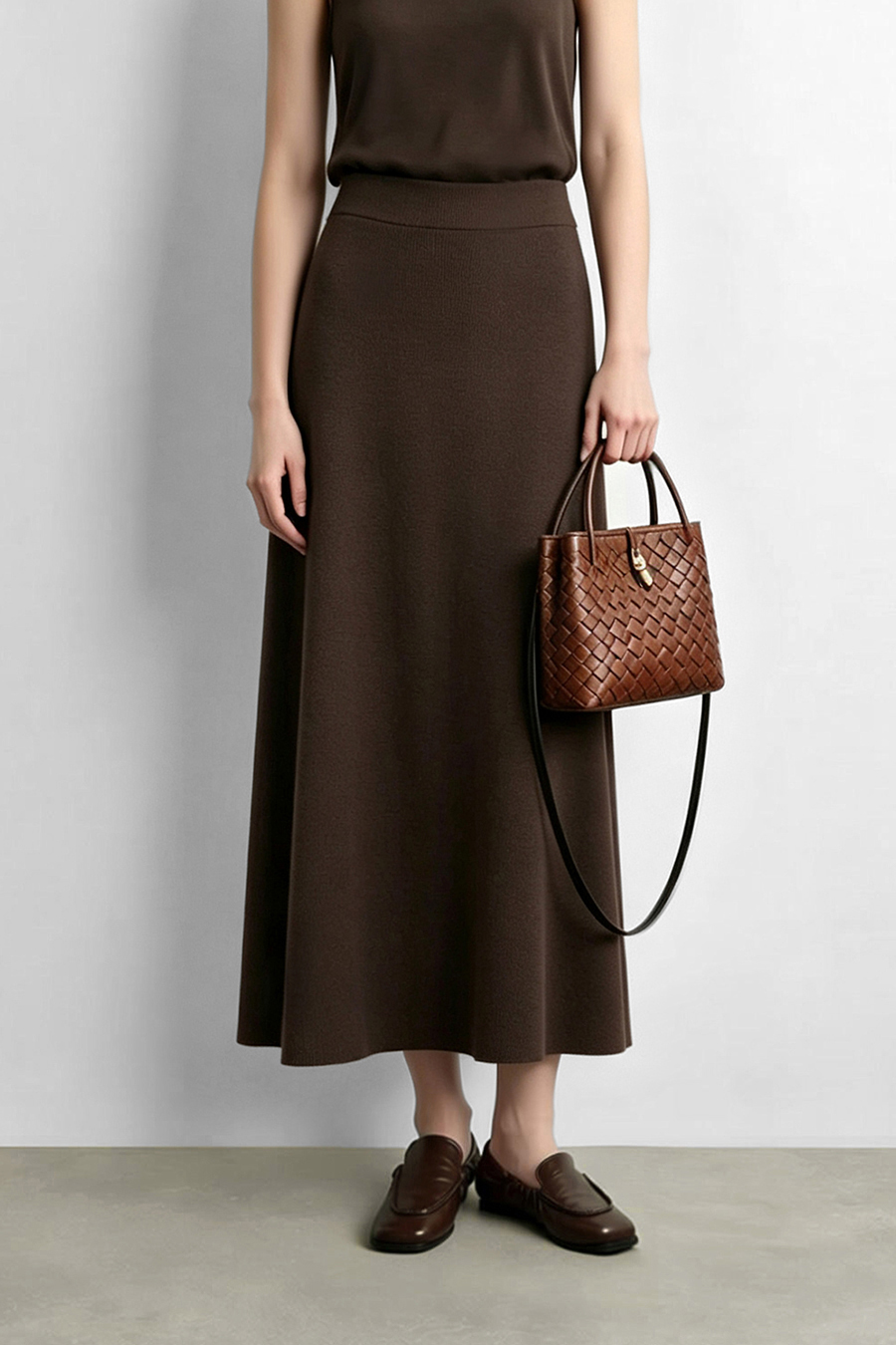 Wide A-Line Knit Midi Skirt | AMII