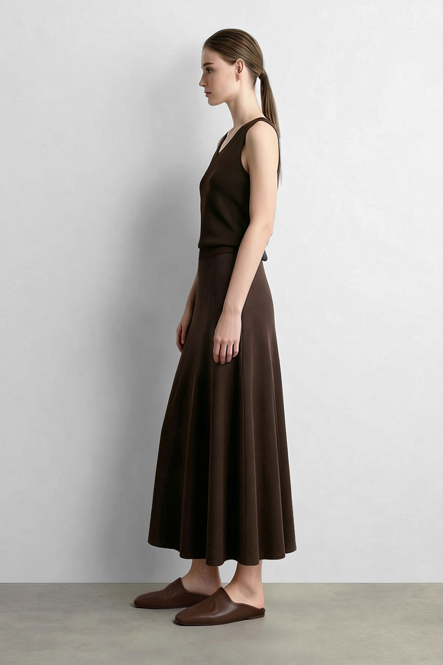 Wide A-Line Knit Midi Skirt | AMII