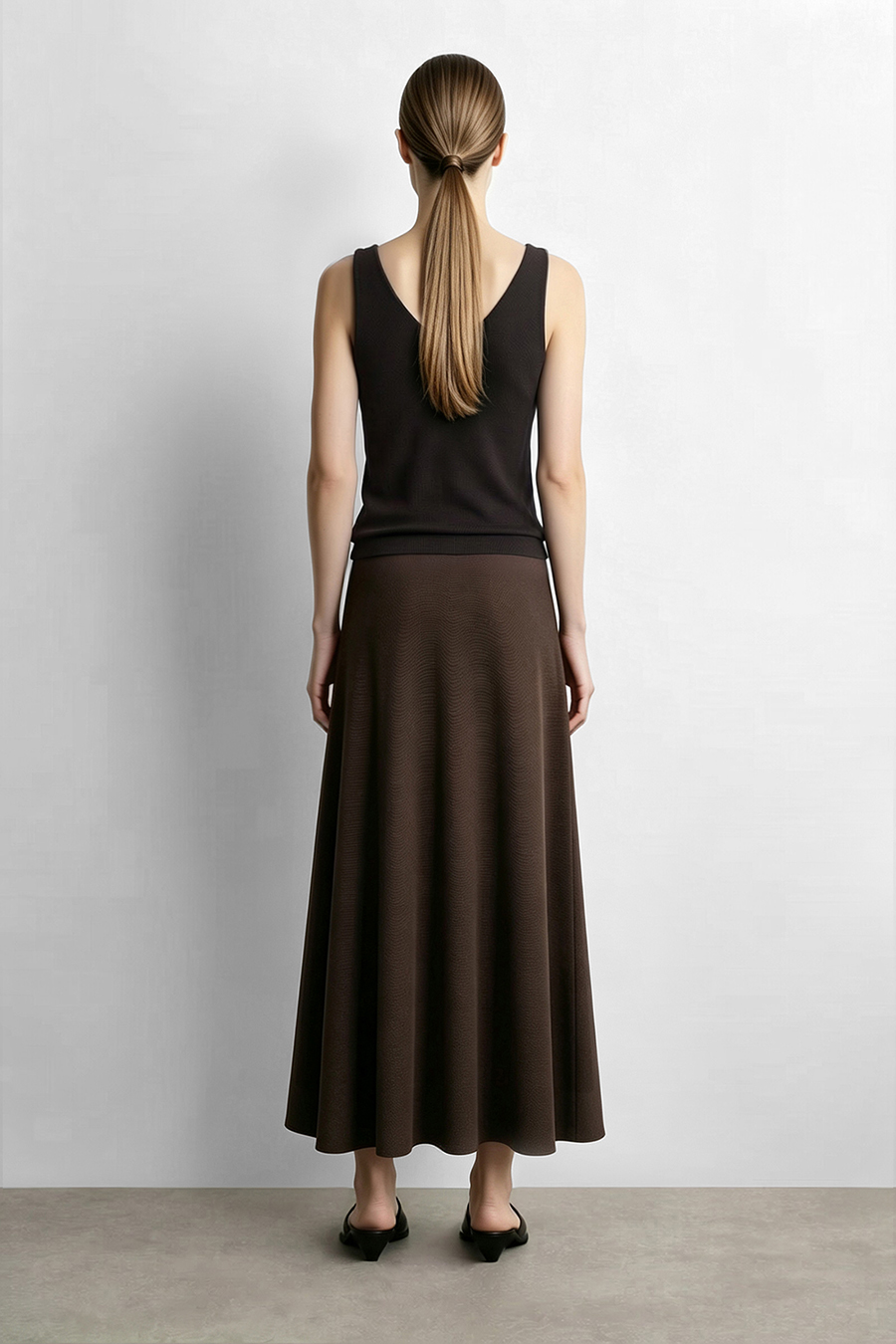 Wide A-Line Knit Midi Skirt | AMII