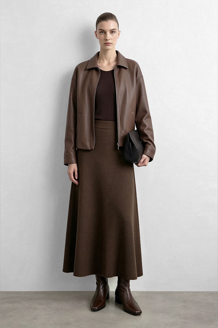 Wide A-Line Knit Midi Skirt | AMII