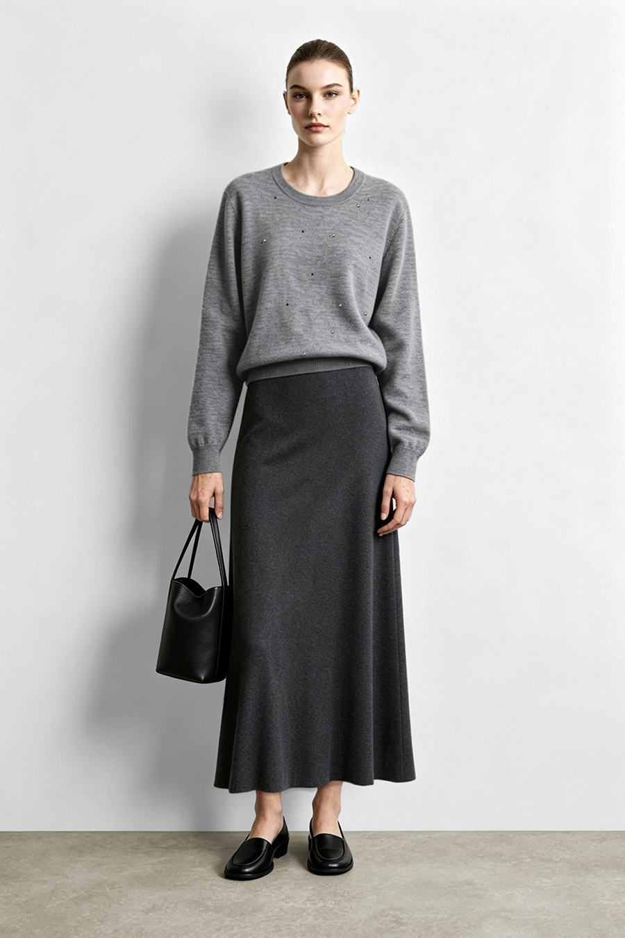 Wide A-Line Knit Midi Skirt | AMII