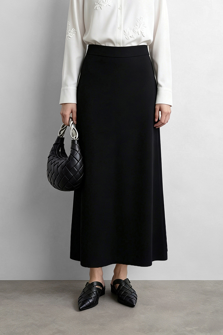 Wide A-Line Knit Midi Skirt | AMII