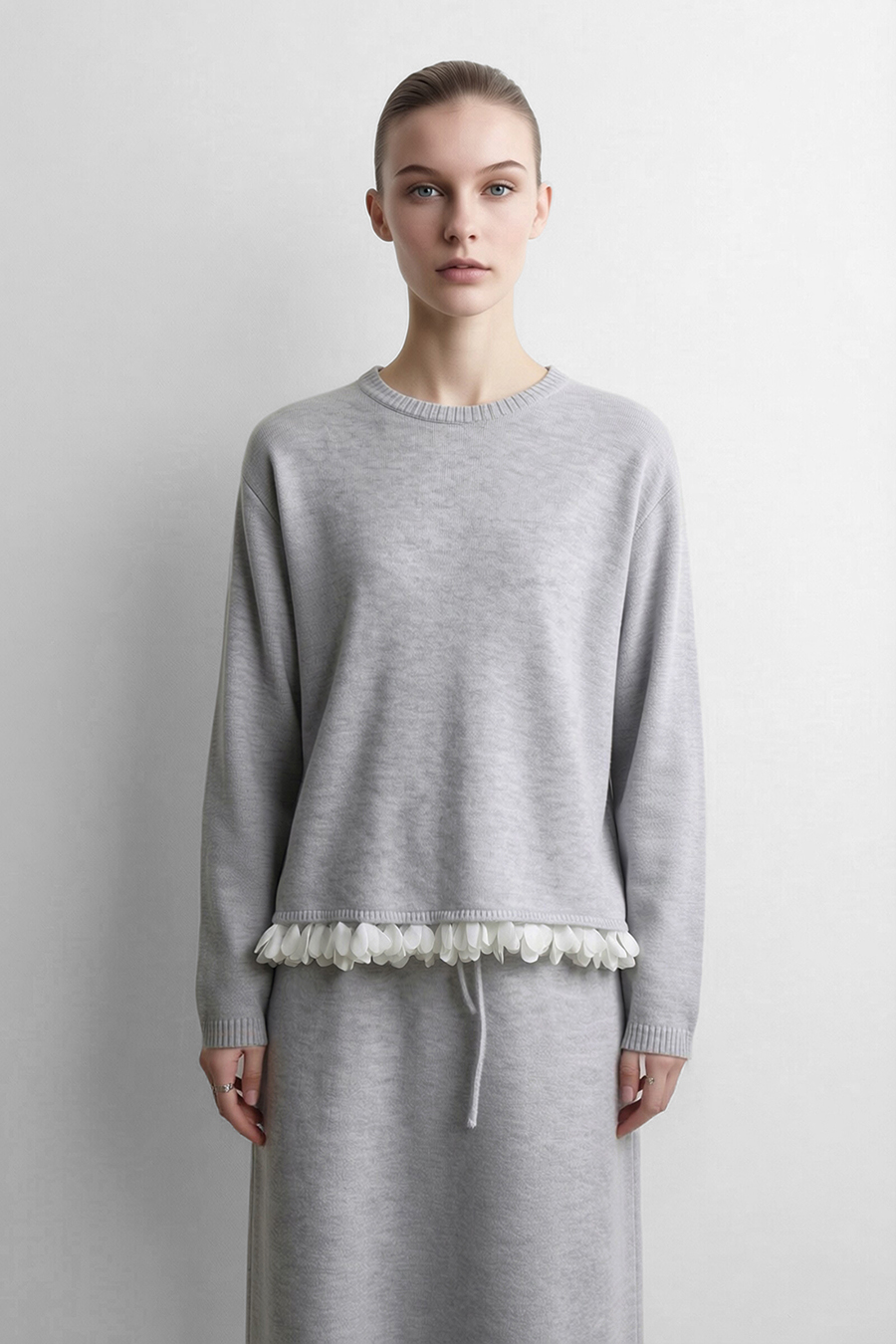 Petal Lace Crew Neck Sweater|AMII