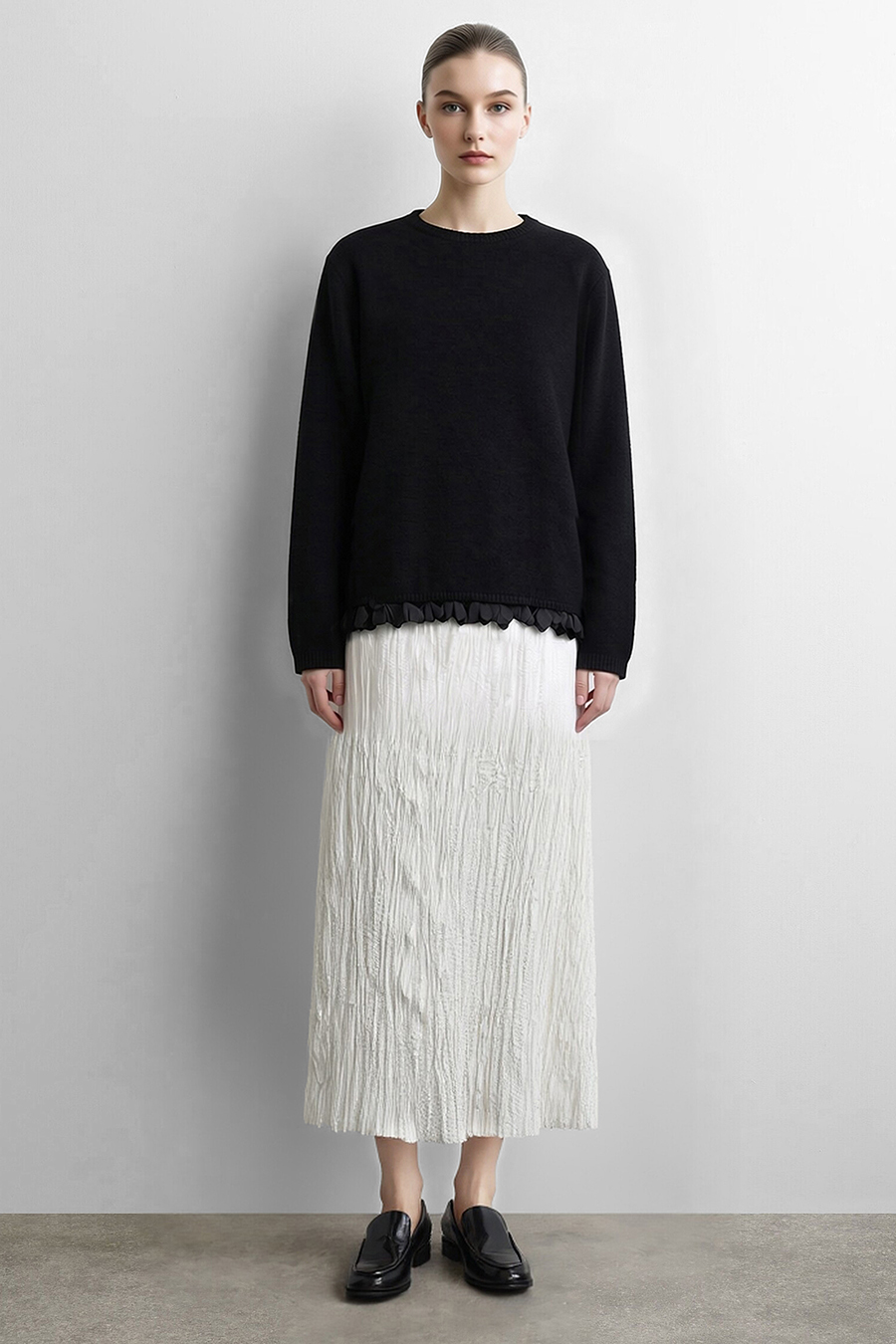 Petal Lace Crew Neck Sweater|AMII