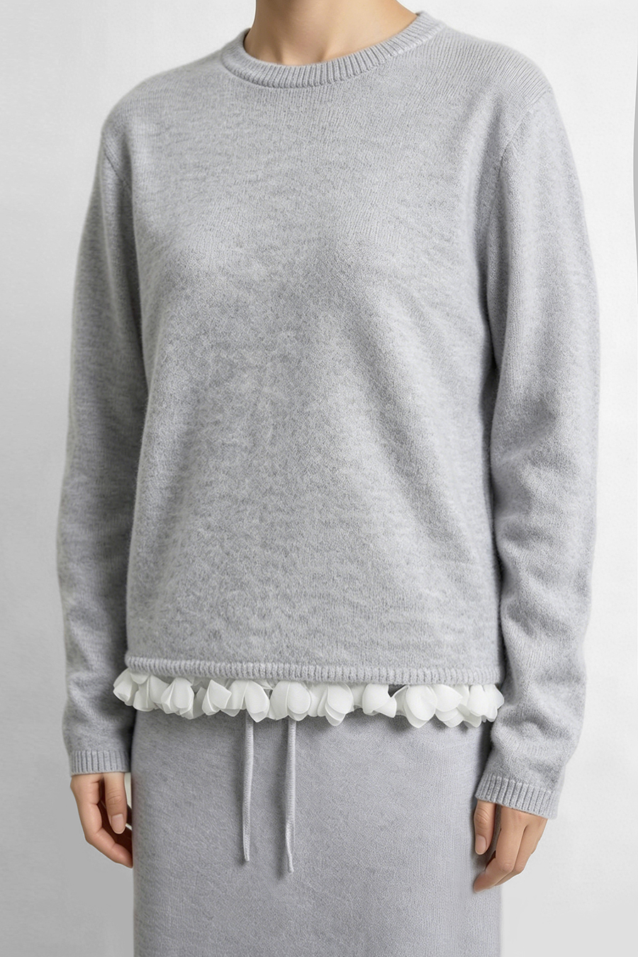 Petal Lace Crew Neck Sweater|AMII